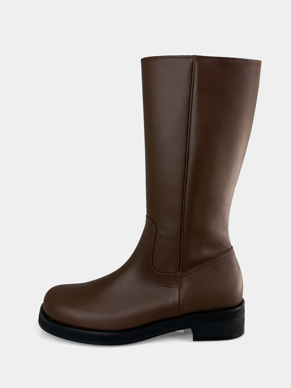 [Out of stock] Mrc093 Diagonal Zipper Long Boots (Brown)